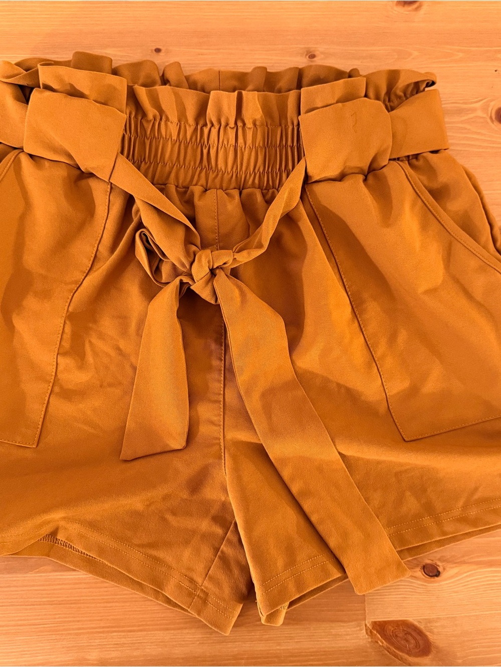 Grace Karin High Waist Paperbag Tie-Front Shorts in Mustard